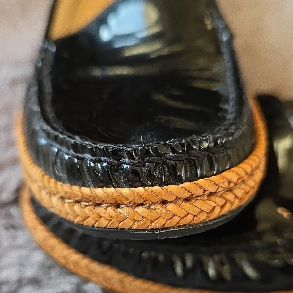 Stuart Weitzman Patent Leather Espadrilles Flats Vtg Classic Loafer Design 9.5 N